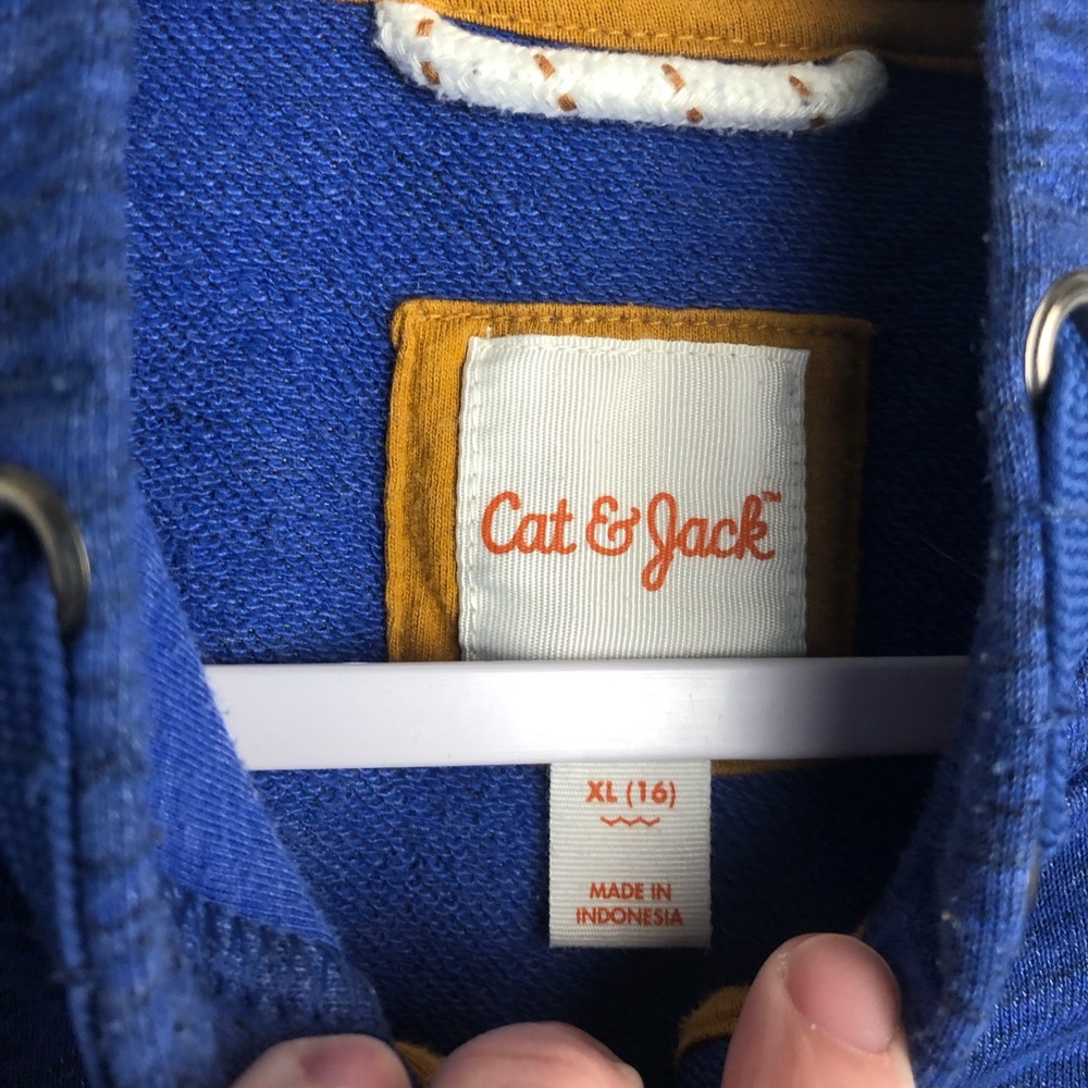 Cat & Jack Kids XL Color block Blue, gray, mustard yellow hooded sweatshirt - Picture 4 of 7